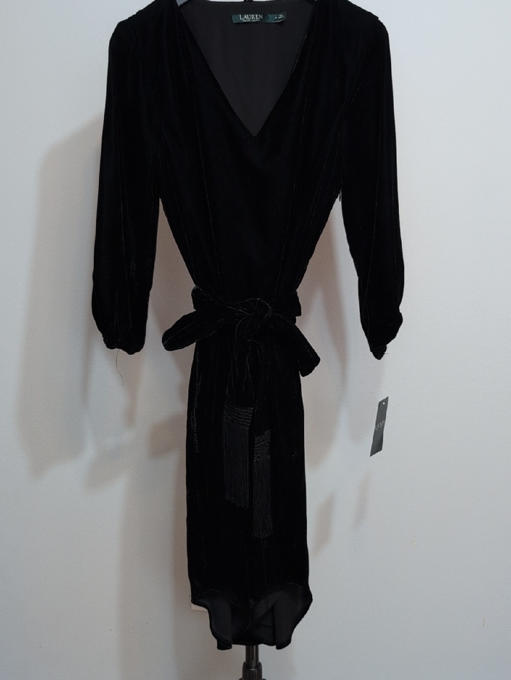 Lauren Ralph Lauren Black Velvet V-Neck Dress